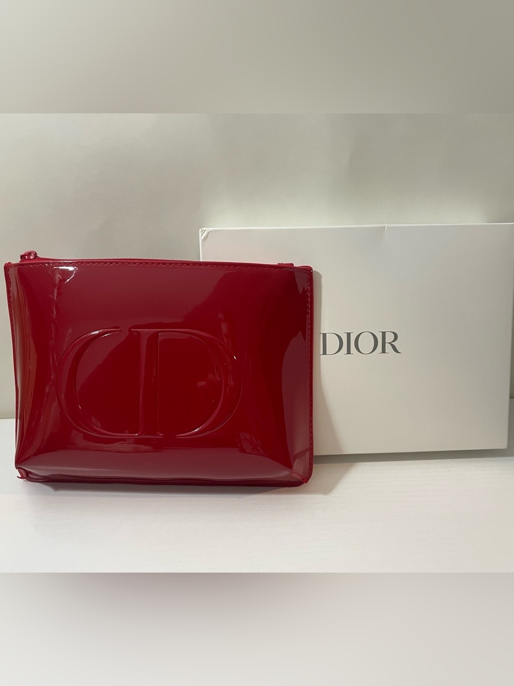 Dior Red Patent Cosmetic Makeup Pouch Clutch